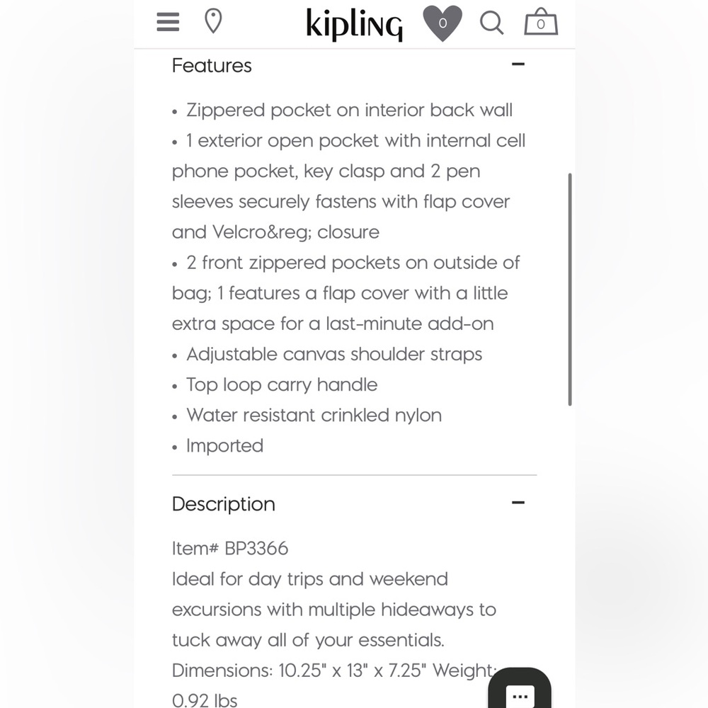 Kipling Small Bag Pack (Good Condition) - image 2